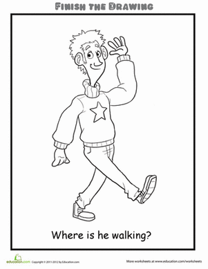 Finish the Drawing: Where is he Walking?