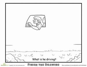 Finish the Drawing: What is he Driving?