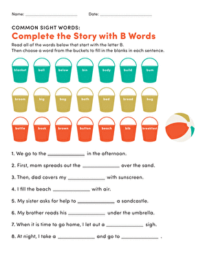 Common Sight Words: Complete the Story with B Words