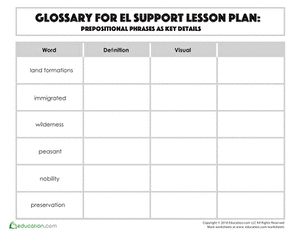 Glossary: Prepositional Phrases as Key Details