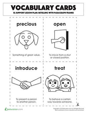 Vocabulary Cards: Retelling with Paragraph Frames