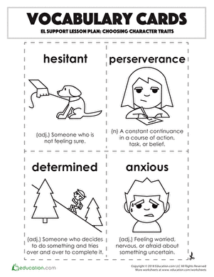 Vocabulary Cards: Choosing Character Traits