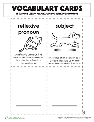Vocabulary Cards: Exploring Reflexive Pronouns