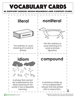 Vocabulary Cards: Idiom Meanings and Context Clues