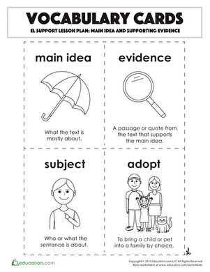 Vocabulary Cards: Main Idea and Supporting Evidence