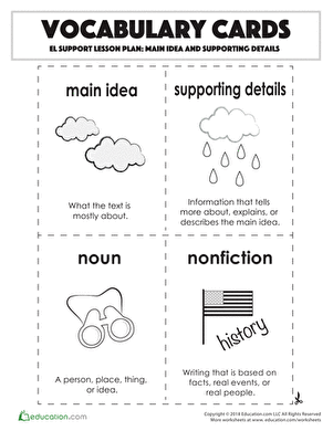 Vocabulary Cards: Main Idea and Supporting Details