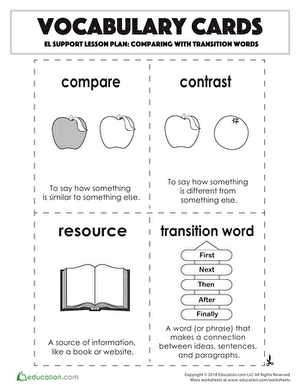 Vocabulary Cards: Comparing with Transition Words