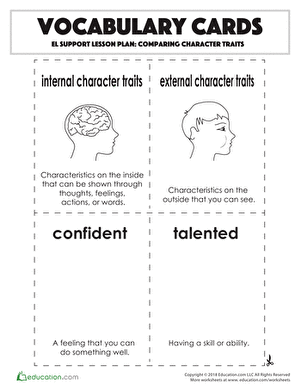 Vocabulary Cards: Internal & External Character Traits