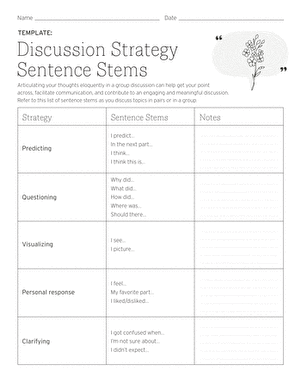 Template: Discussion Strategy Sentence Stems