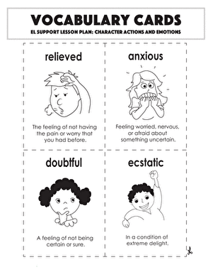 Vocabulary Cards: Character Actions and Emotions