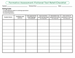 Formative Assessment: Fictional Text Retell Checklist