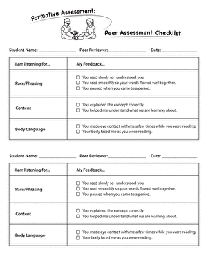 Formative Assessment: Peer Assessment Checklist