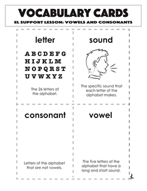 Vocabulary Cards: Vowels and Consonants