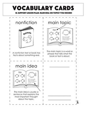 Vocabulary Cards: Main Idea or Topic? You Decide!