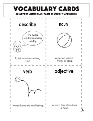 Vocabulary Cards: Parts of Speech that Describe