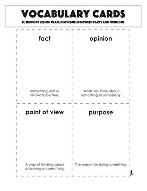 Vocabulary Cards: Distinguish Between Facts and Opinions