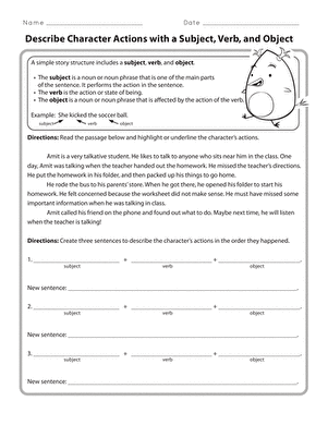 Describe Character Actions with Subjects, Verbs, and Objects