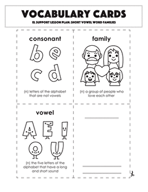 Vocabulary Cards: Short Vowel Word Families