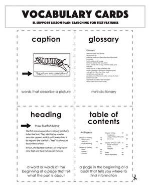 Vocabulary Cards: Searching for Text Features