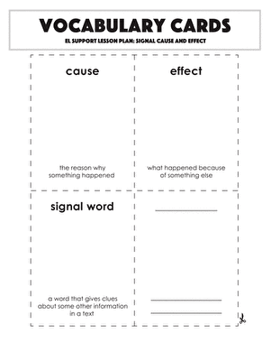 Vocabulary Cards: Signal Cause and Effect