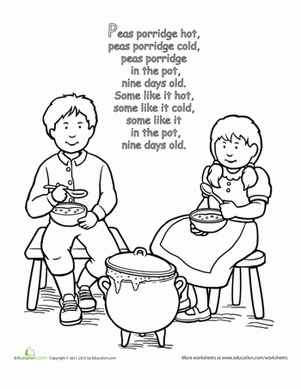 Peas Porridge Hot: Rhyme Coloring Page