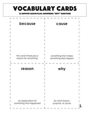 Vocabulary Cards: Answering "Why" Questions