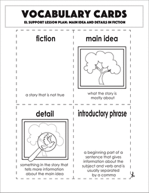 Vocabulary Cards: Main Idea and Details in Fiction