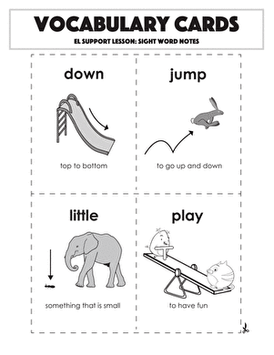Vocabulary Cards: Sight Word Notes