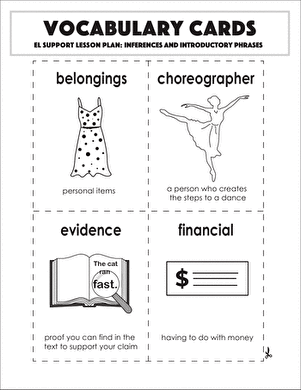 Vocabulary Cards: Inferences and Introductory Phrases