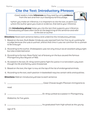Cite the Text: Introductory Phrases