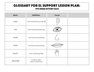 Glossary: Five Senses Mystery Bags