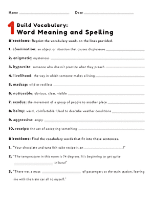 Build Vocabulary: Word Meaning and Spelling #1