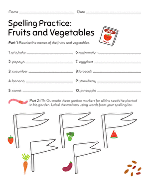 Spelling Practice: Fruits and Vegetables