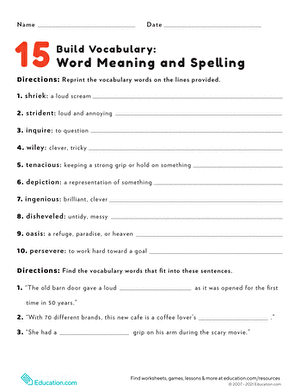 Build Vocabulary: Word Meaning and Spelling #15