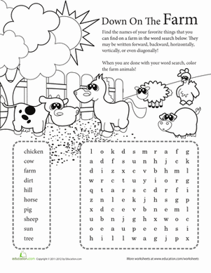Vocab Word Search: Down on the Farm