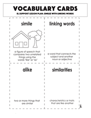 Vocabulary Cards: Similes with Linking Words