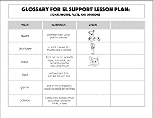Glossary: Signal Words, Facts, and Opinions