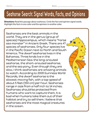 Seahorse Search: Signal Words, Facts, and Opinions