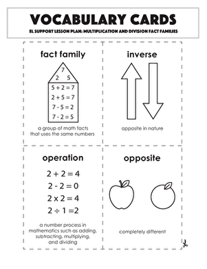 Vocabulary Cards: Multiplication and Division Fact Families