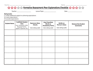 Formative Assessment: Peer Explanations Checklist