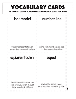Vocabulary Cards: Compare Visuals for Equal Fractions
