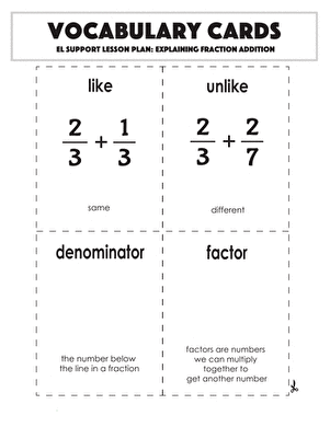 Vocabulary Cards: Explaining Fraction Addition