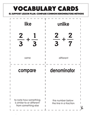 Vocabulary Cards: Compare Common Denominators Methods