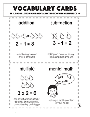 Vocabulary Cards: Mental Math Bingo with Multiples of 10