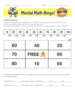 Mental Math Bingo!