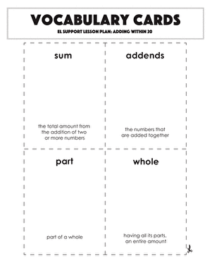 Vocabulary Cards: Adding Within 20