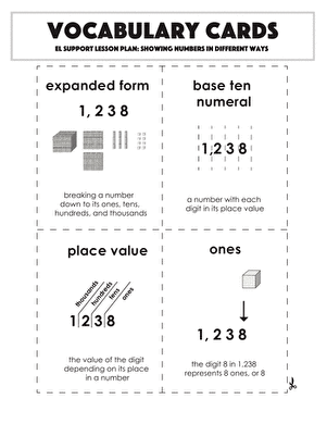 Vocabulary Cards: Showing Numbers in Different Ways