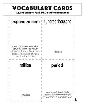 Vocabulary Cards: Expanded Form to Millions