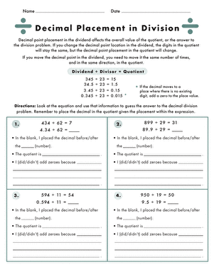 Decimal Placement in Division