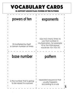 Vocabulary Cards: Powers of Ten Patterns
